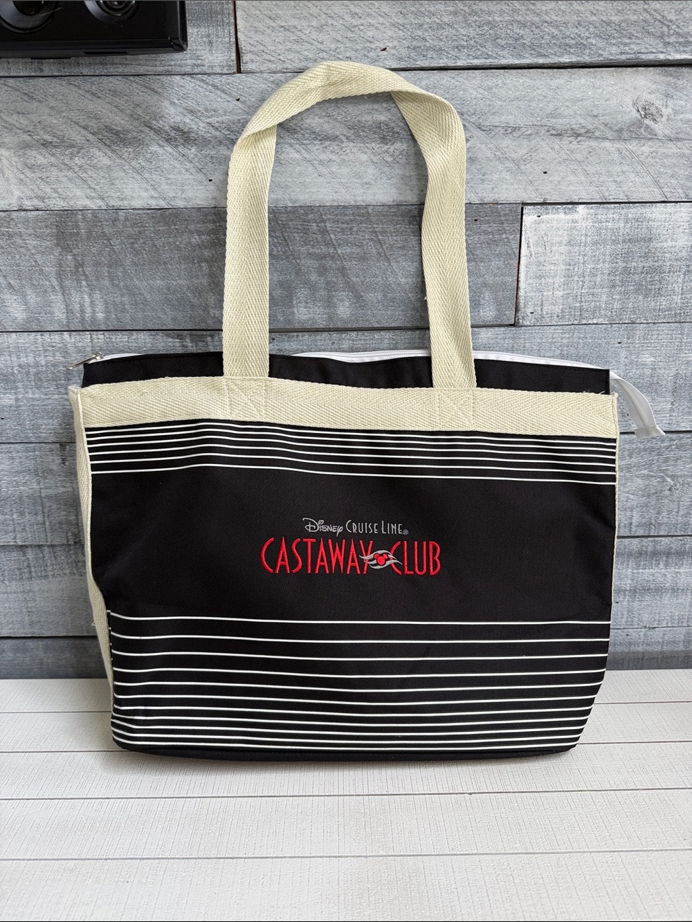 Castaway Club Black & Cream Stripe Canvas Tote